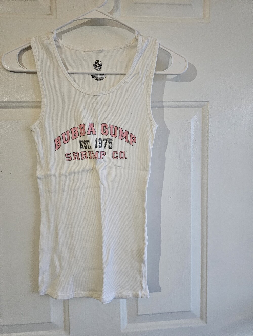 Vintage Bubba Gump Shrimp Co. White Ribbed Tank with Pink Logo